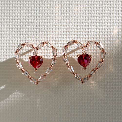 New arrivals 50% off ★Free shipping<br> <font color="red">92.5 Silver★</font><br> Betty Heart Crystal Earring<br> EA0078_A
