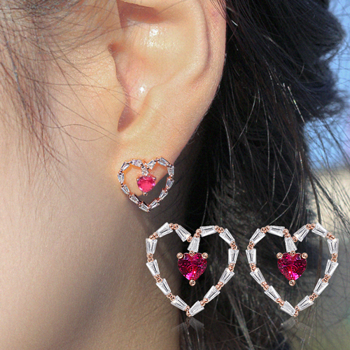 New arrivals 50% off ★Free shipping<br> <font color="red">92.5 Silver★</font><br> Betty Heart Crystal Earring<br> EA0078_A