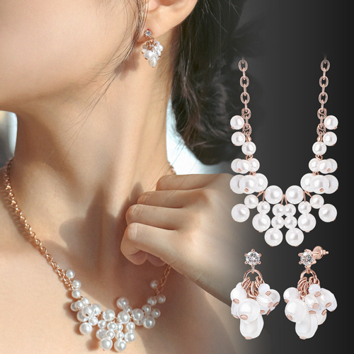 Summer Sale Special + Free Shipping★<br> <font color="red">92.5 Silver★<br> Earring/Necklace SET</font><br> grape pearl SET SET0469