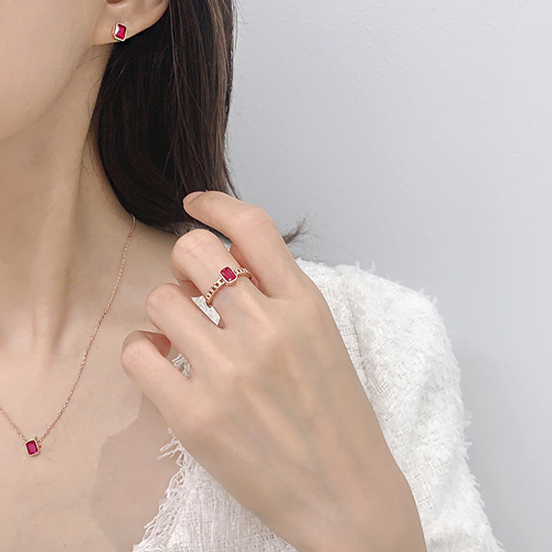 Summer Sale Special + Free Shipping★<br> <font color="red">14K★<br> Earring/Necklace/Ring SET</font><br> Mel Mini Square SET SET0354