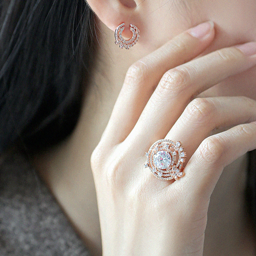 Summer Sale Special + Free Shipping★ <font color="red"><br>92.5 Silver★<br></font> Earring/Ring SET<br> Oasis Crystal SET SET0478