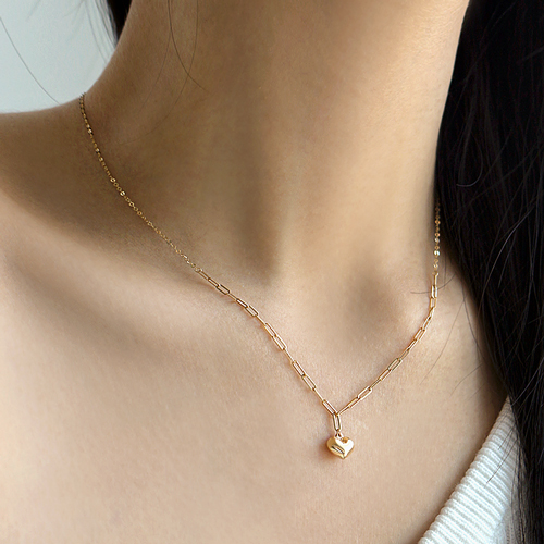 Free shipping★ <font color="green">Made</font> in <font color="red">ITALY</font><br> <font color="red">★ All 18K gold imported from Italy<br></font> Antique Heart Clip Chain Necklace<BR> NA0092_B
