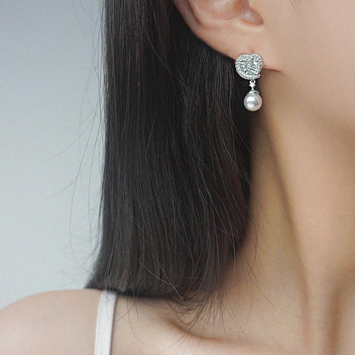 New arrivals 50% off ★ Free shipping<br> <font color="red">92.5 Silver★</font><br> heart madeleine olive earring(8mm)<br> EA0015_A