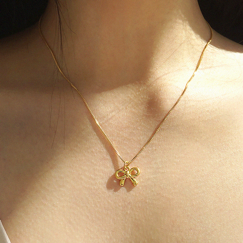 <font color="red">99.9% pure gold 24K Gold</font> Necklace<br><font color="red"> </font>Bowknot Box Chain Necklace<BR> NA0009_J