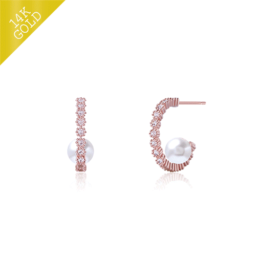 Fall in SALE + Free Shipping★ <font color="red"><br>14k gold★</font><br> Pearl Berry Half Ring Pearl Earring<BR> EA2194