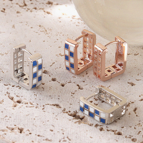 Fall in SALE + Free Shipping★ <font color="red"><br>14K★</font><br> Blue check square ring earring<br> EA3199