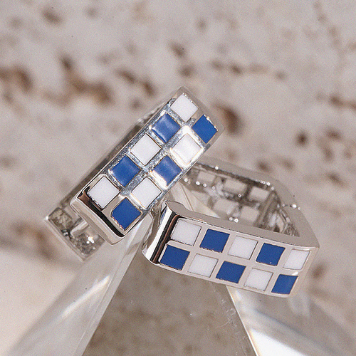 Fall in SALE + Free Shipping★ <font color="red"><br>14K★</font><br> Blue check square ring earring<br> EA3199