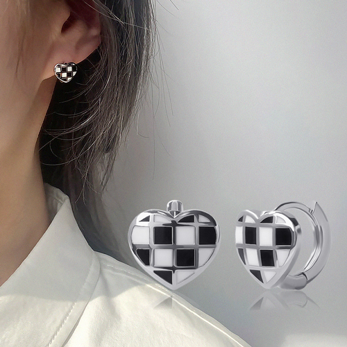 Fall in SALE + Free Shipping★ <font color="red"><br>14K★</font><br> Check heart one-touch ring earring<br> EA3203