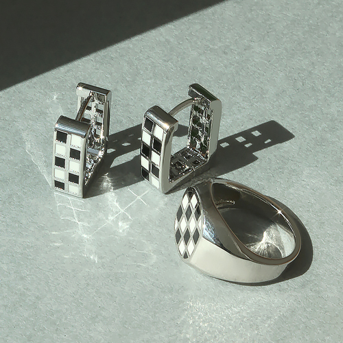 Fall in SALE + Free Shipping★ <font color="red"><br>14K★</font><br> Earring/Ring SET<br> Check Square SET SET0481