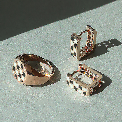 Fall in SALE + Free Shipping★ <font color="red"><br>14K★</font><br> Earring/Ring SET<br> Check Square SET SET0481