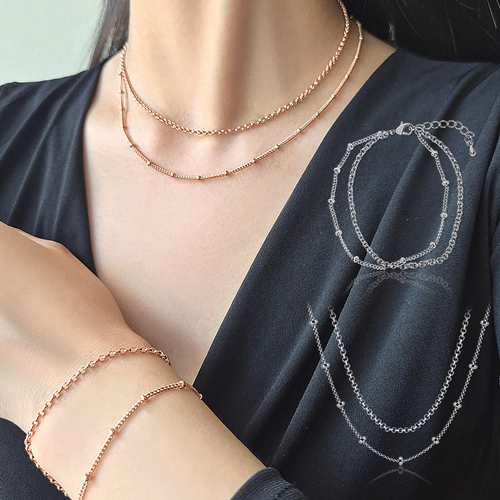 Fall in SALE + Free Shipping★ <font color="red"><br>14K★ Same-day rocket delivery</font><br> bracelet/necklace set<br> Beaded layered chain SET SET0488